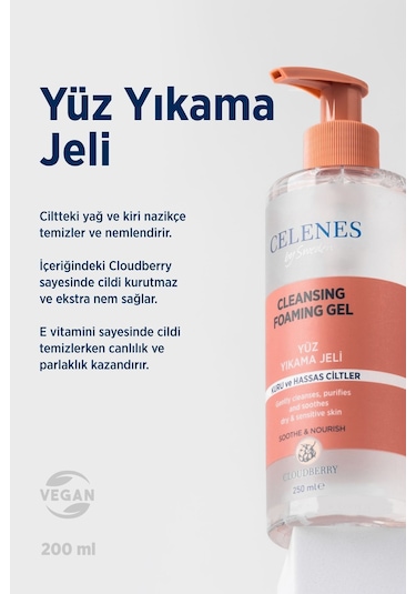 Celenes Cloudberry Kuru ve Hassas Ciltler için Yüz Temizleme Jeli 250 ML