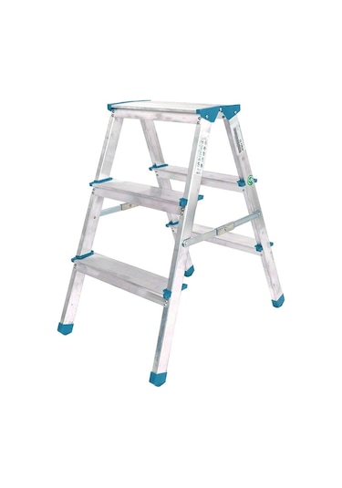 3+3 Çift Basamaklı Alüminyum Metal Merdiven Yükseklik 69cm Baş Genişlik 8cm 5570 1 Adet
