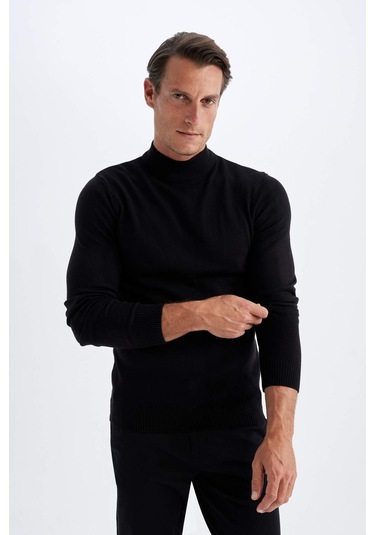 DeFacto Siyah Slim Fit Dar Kesim Yarım Balıkçı Yaka Basic Düz Triko Kazak R1127AZ24WNBK27 DeFacto Siyah Slim Fit Dar Kesim Yarım Balıkçı Yaka Basic Düz Triko Kazak R1127AZ24WNBK27