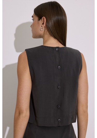 Modal Kolsuz Kısa Bluz Antrasit Antrasit