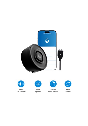 Şımart Akıllı Su Kaçağı Dedektörü Problu, 100db Alarm Sesli, Uygulama Bildirimli Siyah