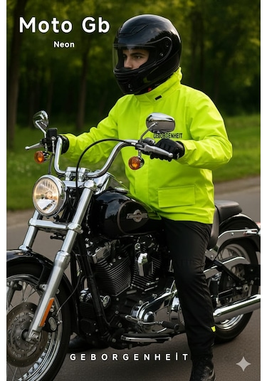 Geborgenheit Moto Gb Neon Motosiklet Yağmurluğu Cepli Astarlı Kapşonlu Su Geçirmez Alt Üst Takım Kadın Erkek