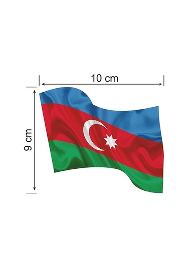 Azerbaycan Dalgalı Bayrak Etiket 10 X 9 Cm