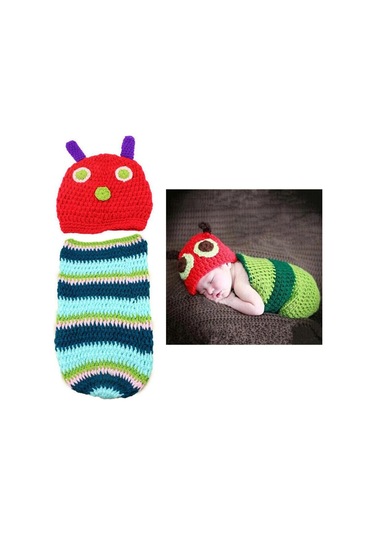 Suntek Yenidoğan Örme Tığ Kostüm + Şapka Çok Renkli