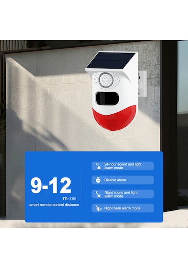 Vkemall Güneş Enerjili Kızılötesi Alarm Dedektörü, 120db Sesli Ve Işıklı Uyarı, 9-12m Algılama Mesafesi