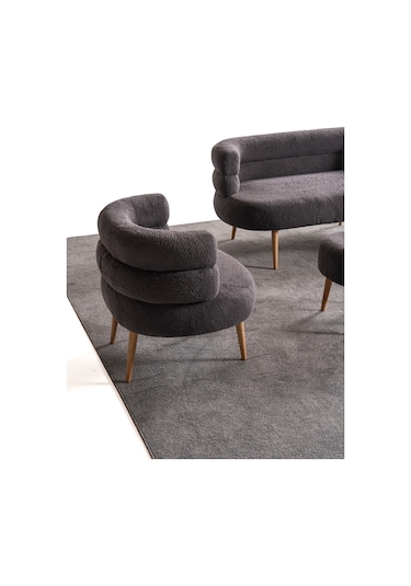 Barel Özel Tasarım Çay Seti Koltuk Takımı,berjer Ve Puf Ofis Balkon Cafe Bahçe Salon Mobilyası 3 Lü Takım Antrasit Antrasit