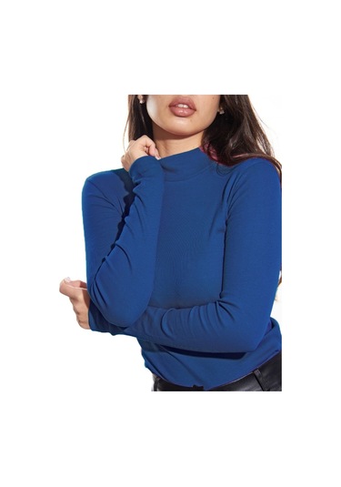 Kaşkorse Yarım Boğaz Body Sweatshirt, Fitilli Kumaş, Likralı, Bordo İndigo