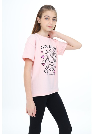 Toontoy Kids Toontoy Kız Çocuk Baskılı Tişört Pudra