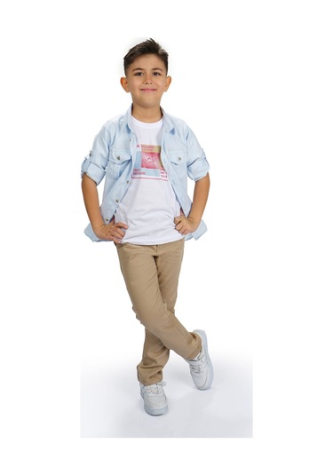 Gömlek , Pantolon , T-shirt 3parça Erkek Çocuk Takım Mnk1754 Mavi