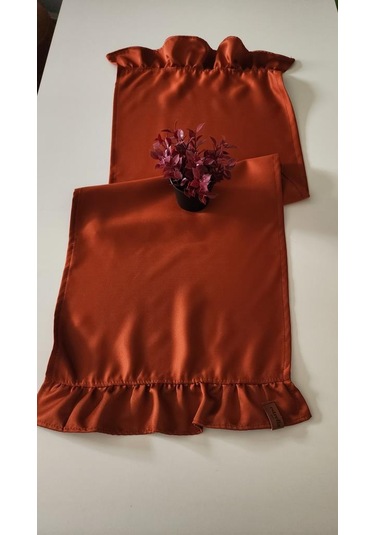 Cemre Saten 2-kenar Fırfırlı Vintage Runner Örtü Kiremit 40x110