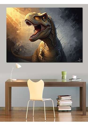 Ahşap Tablo Kükreyen Dinozor T-rex Portre Tablosu