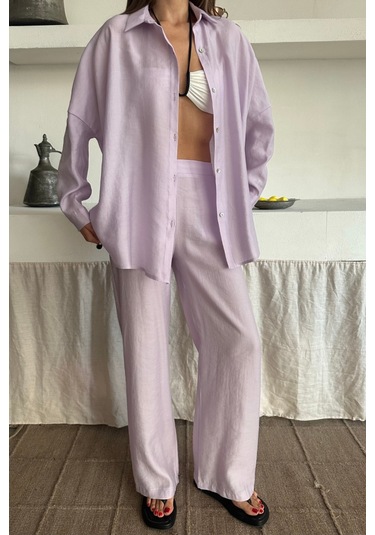 Gömlek - Pantolon Takım - Lila Lila