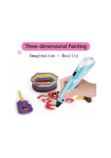 Ximistore9 Çocuklar İçin 3d Baskı Kalemi - Led Ekranlı, Sıcaklık Ayarlı, 3 Adet Pla Filament İle Usb Mavi
