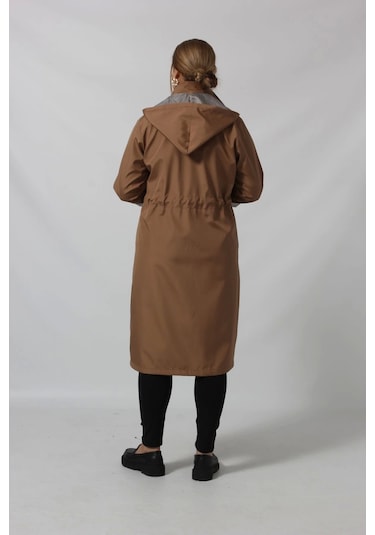 Uzun Astar Detaylı Bondit Trençkot Kahve Rengi Kahverengi