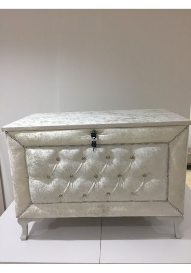 Çeyiz SANDIK Kapitone Büyük 3lü set Model KREM Kadife Kumaş İçi Kırmızı Tela Kutuda sevk El Yapım