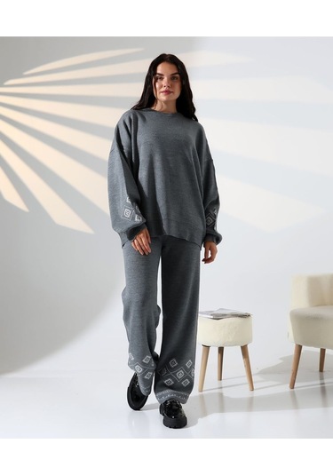 Marakeş Esintisi Alt-üst Triko Takım Antrasit