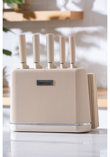 Cooper 10 Parça Standlı Kesme Tahtası Ve Bıçak Seti Krem