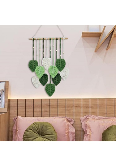 Homyl Makrome Duvar Asılı Bohem Dokuma Goblen Şık Yeşil