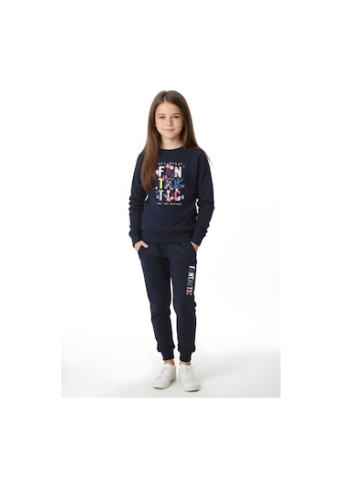 Fyk Kids 3'lü Kız Çocuk Yuvarlak Yaka Baskı Detaylı Eşofman Takımı Çok Renkli