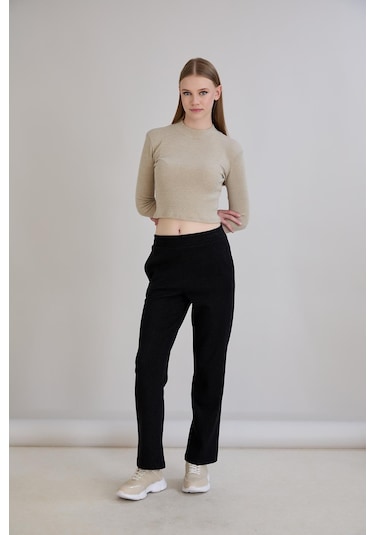 Sortie Collection Simli Örme Pantolon Siyah