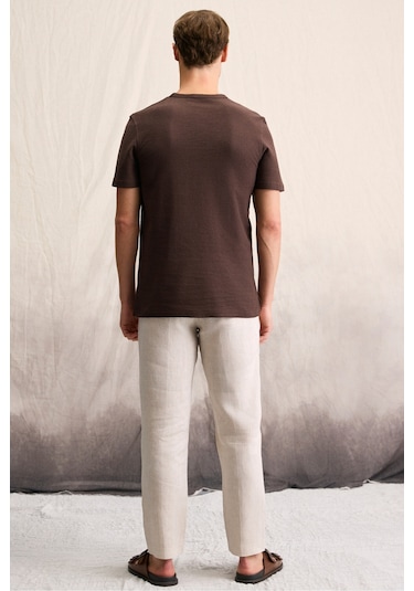 ERMAC Erkek Hakim Yaka Düğmeli Kısa Kol Koyu Kahverengi T-Shirt