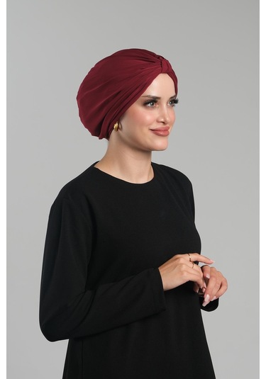 Bordo Pratik Hazır Geçmeli Tesettür Bone Sandy Pileli Salaş 2121 16 Bordo