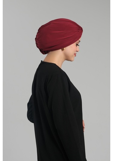 Bordo Pratik Hazır Geçmeli Tesettür Bone Sandy Pileli Salaş 2121 16 Bordo