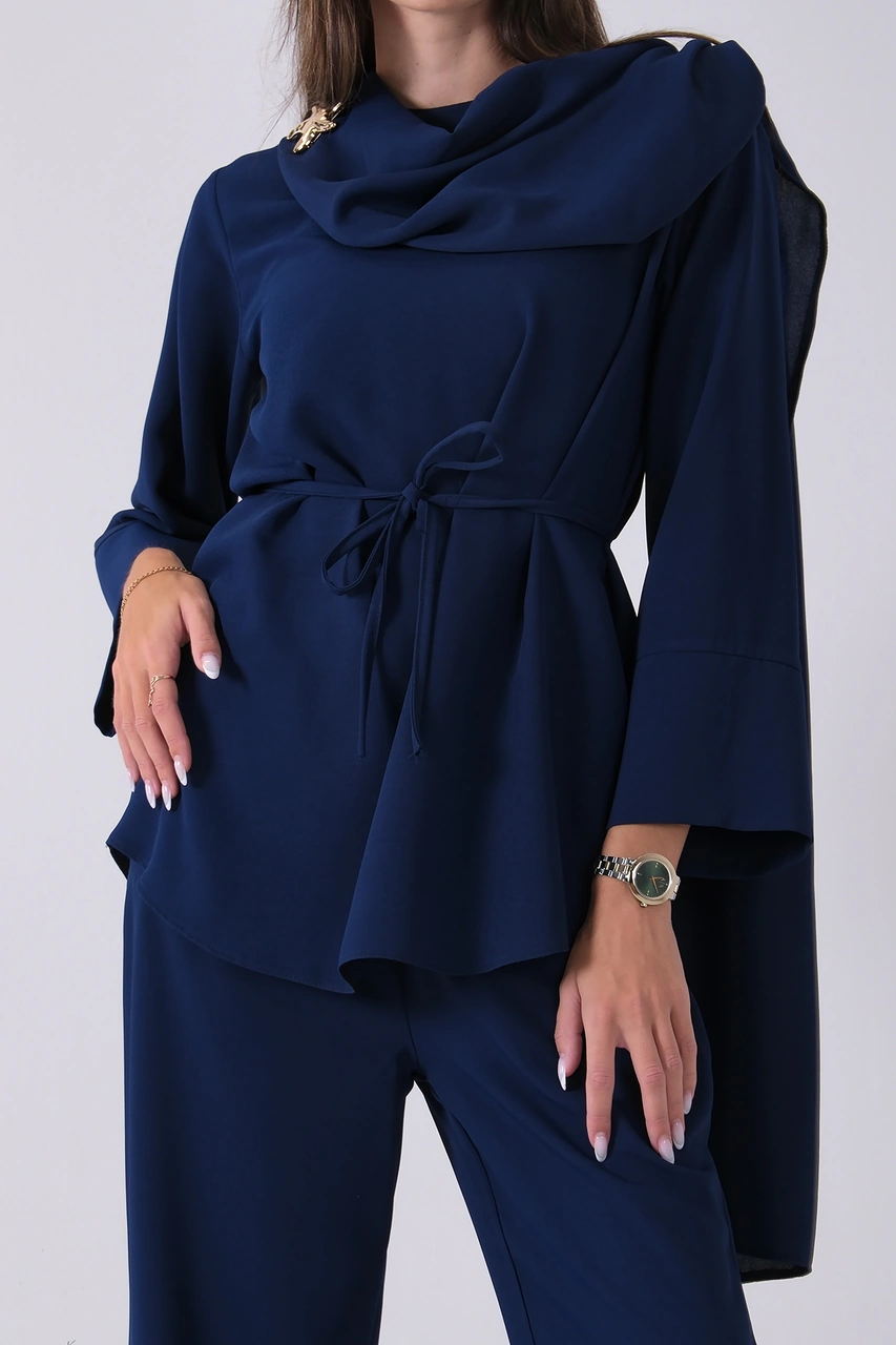 Feminist Lacivert Şal Yaka Üzeri Broş Detaylı Pantolonlu Takım 4592270.02 Lacivert