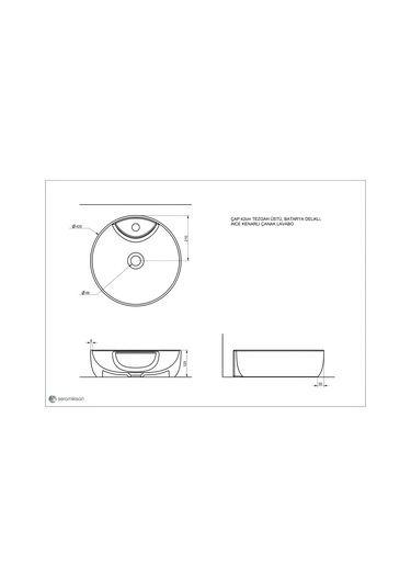Seramiksan Sole 42 CM Tezgah Üstü Lavabo Batarya Delikli