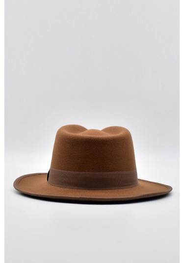 Vintage Erkek Fedora Fötr Şapka Panama İngiliz Trilby Kasket Taba - Taba
