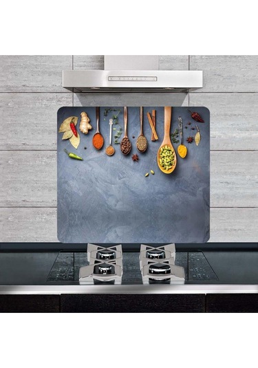 Dekoratif Cam Ocak Arkası Koruyucu ve Kesme Tahtası Baharat ve Ka