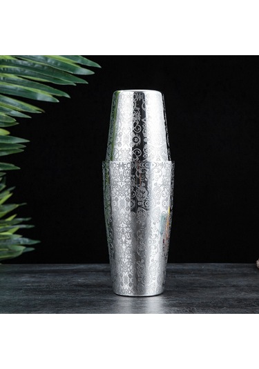 Hangfox 304 Paslanmaz Çelik Boston Kokteyl Shaker Seti, Aşınmaz, Leak-proof, Gravür Desenli, Kahve Ve Kokteyl Hazırlama İçin, Gümüş Rengi