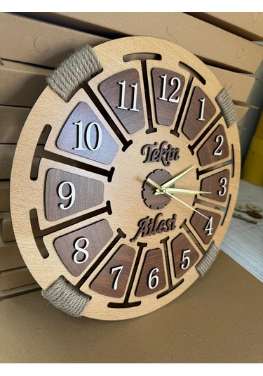 Kişiye Özel İsimli Ahşap Dekoratif Halatlı Duvar Saati