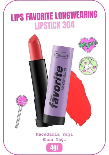 Callista Lips Favorite Longwearing Lipstick Ruj 304 Tangerino - Pembe