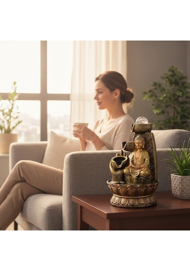 Led Işıklı Buddha Masaüstü Şelale Ve Dekoratif Su Şelalesi