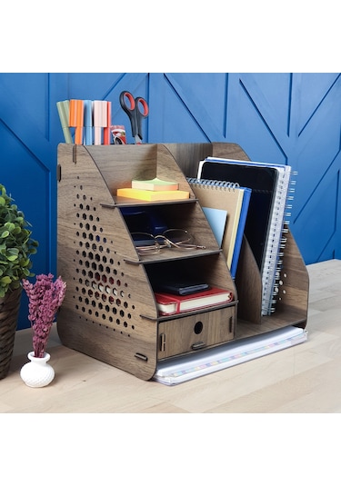 Focus Hexa Çekmeceli A4 Evrak Rafı Masaüstü Organizer Ceviz Renk