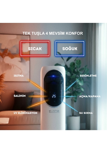 Dört Mevsim Kule Tipi Premium Elektronik Isıtıcı & Soğutucu Modern Ve Şık Tasarım