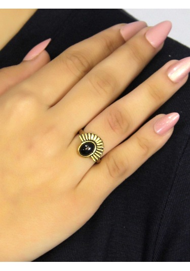 Doğal Taş Oniks Doğal Taşlı Antik Model Kadın Ayarlanabillir Yüzük Euy82o Siyah