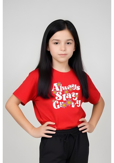 Always Stay Baskılı Kız Çocuk Tişört Ve Eşofman Alt-üst Takım Kırmızı