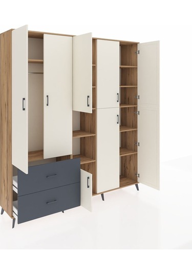 Hyperion Dolap 12 Raflı 2 Çekmeceli Tek Askılı 220x44x243 Çam-aytaşı/antrasit Aytası/antrasıt