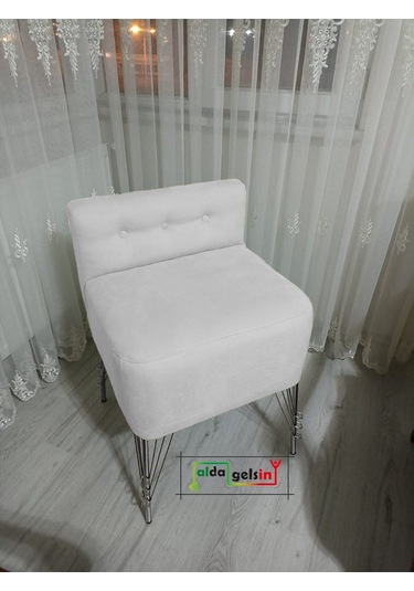 Ultra Lüks Metal Ayak Alda Lokum Puf Gümüş Beyaz