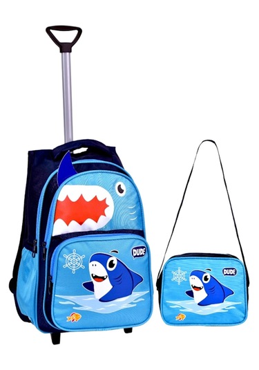 Alfa Mec Çekçekli Köpek Balığı Baskılı, Ortopedik Sırt Özellikli, İlkokul