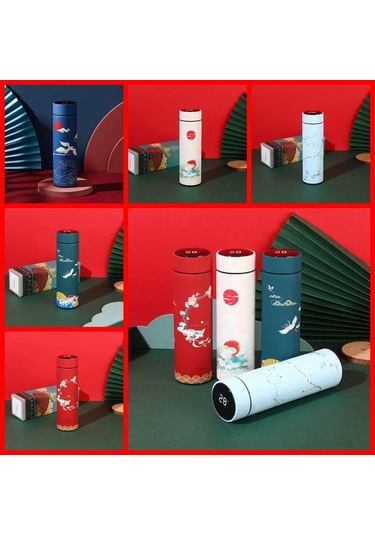 Gökyüzü Kapaklı Çift Katmanlı Ekran Çin Tarzı Kahve Tumbler Su Şişesi Termos Termos Bardak