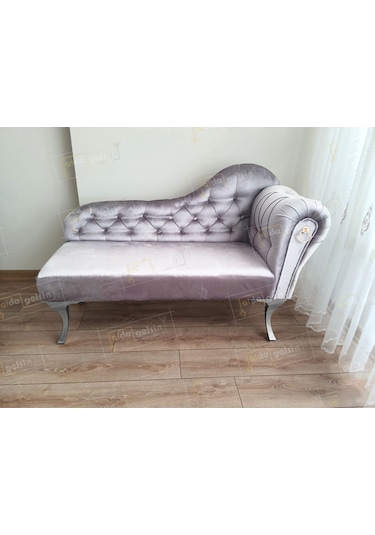 Ters Kol Dekoratif Bihter Koltuk Josefin Puf 110 Cm Gümüş Ayak Gri