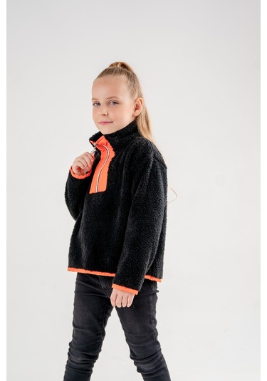 Garnili Peluş Kız Çocuk Sweat 4523 Siyah