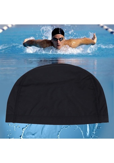 Yetişkin Erkekler Ve Kadınlar İçin Pu Kaplamalı Su Geçirmez Genişletilmiş Yüzme Bonesi Siyah