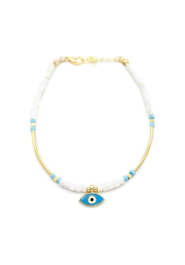 Boncuklu Göz Halhal - Beyaz Çok Renkli