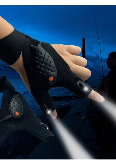 Led Işıklı Sağ Sol El Tamirci Ve Balıkçı Eldiveni Siyah