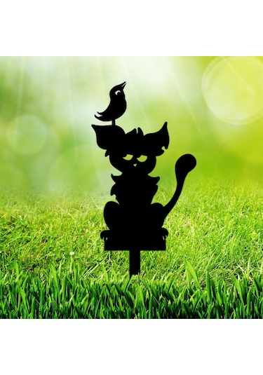 Lazer Kesim Süs Eşyaları Metal Kedi Bahçe Dekoru
