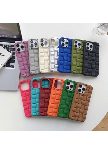 İphone Uyumlu 11 Pro Max 3d Küp Dokuma Doku Cilt Hissi Telefon Kılıfı İçin